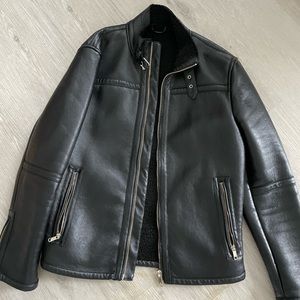 zara mens black leather jacket lightly worn